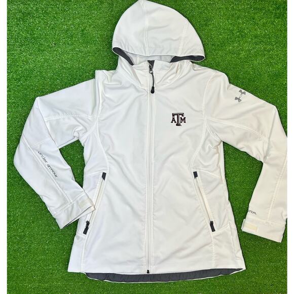 Texas A&M Women’s Jacket MED. UA Storm White Full Zip Coat Hooded Aggie EUC - Picture 1 of 8